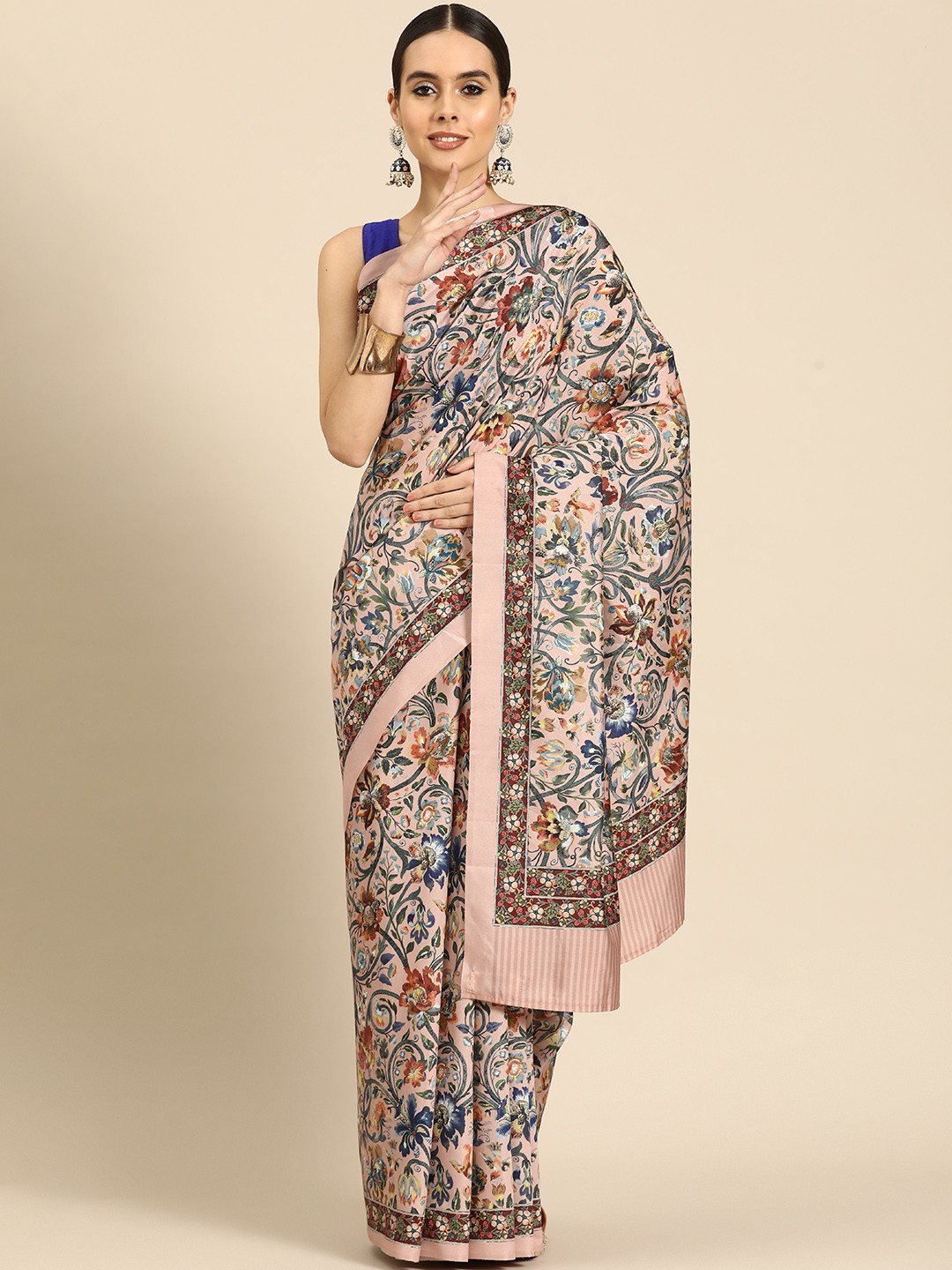 

Simaaya Floral Woven Design Saree, Peach