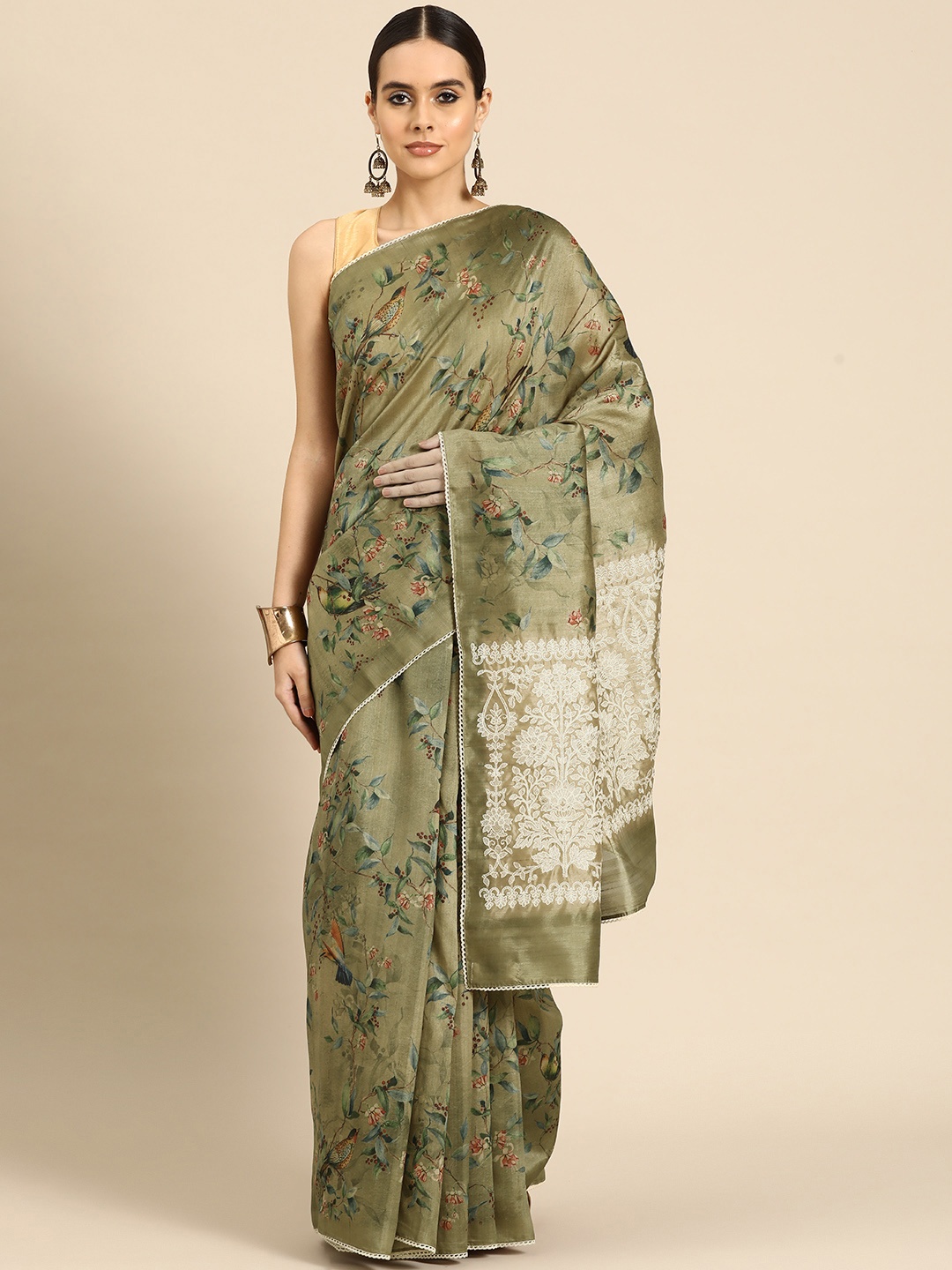 

Simaaya Floral Woven Design Saree, Green