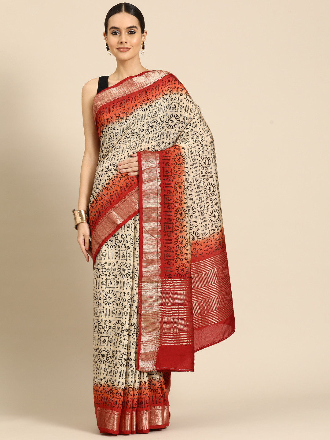 

Simaaya Warli Zari Saree, White