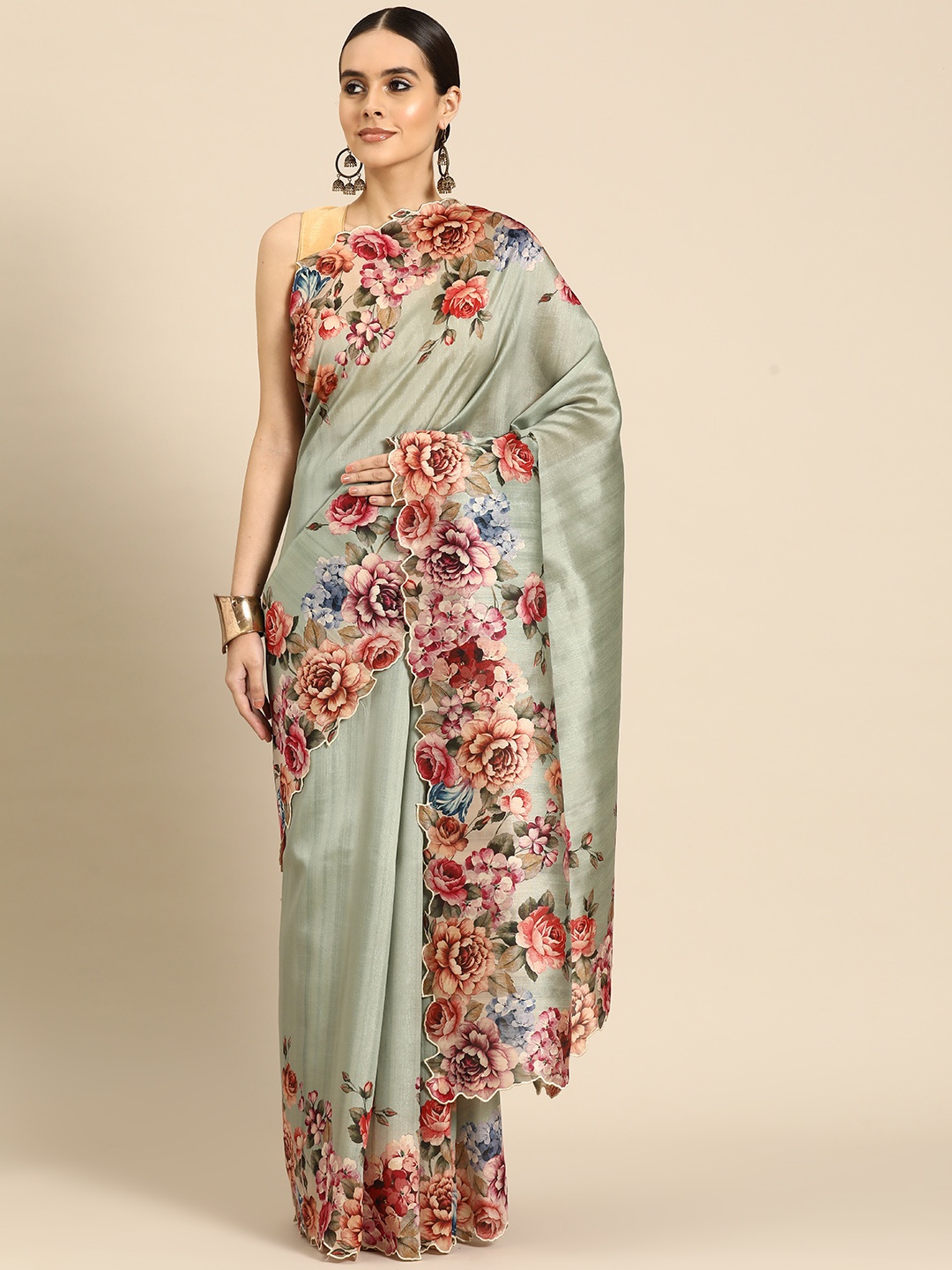 

Simaaya Floral Woven Design Saree, Sea green