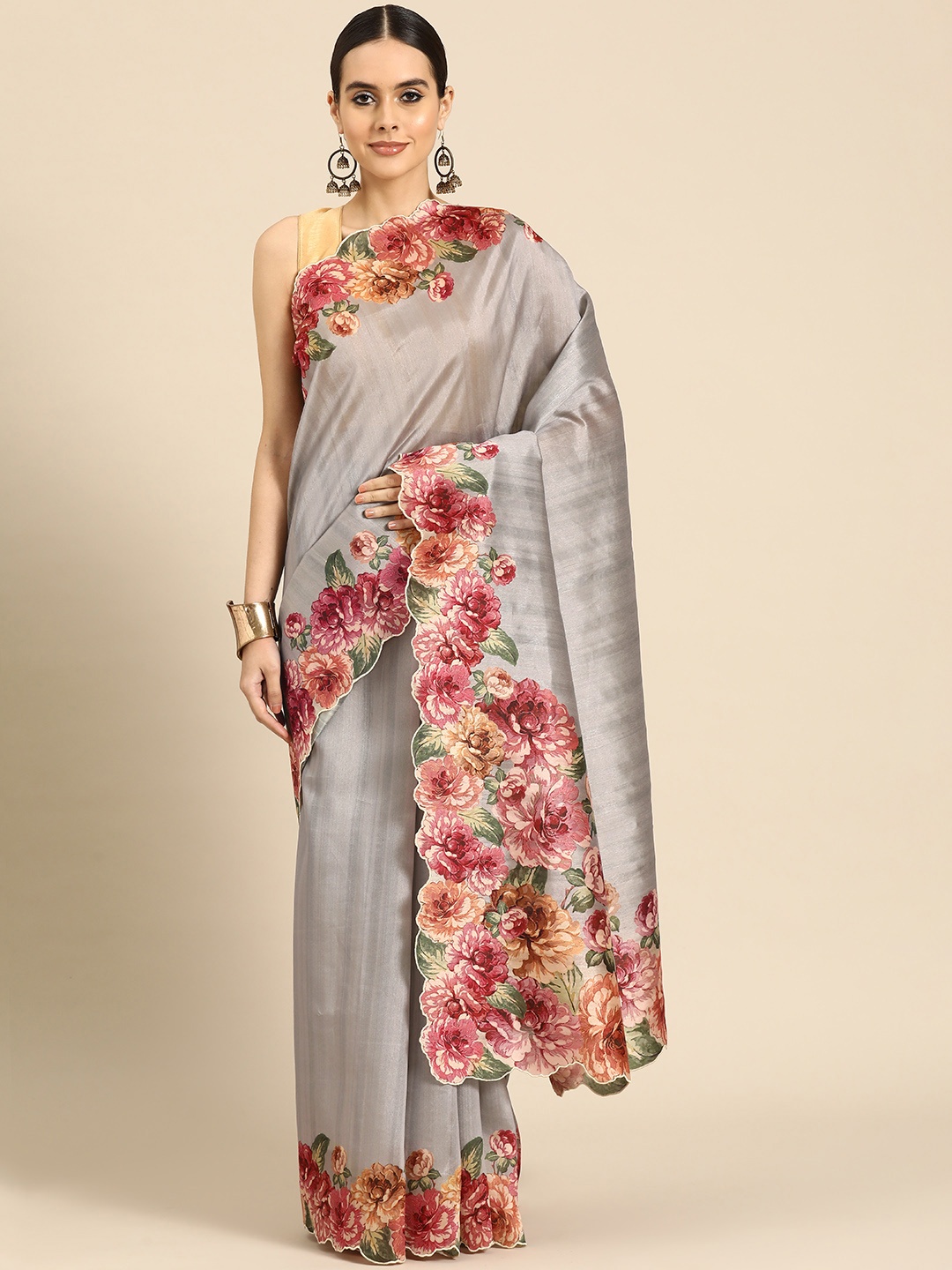 

Simaaya Floral Woven Design Saree, Grey