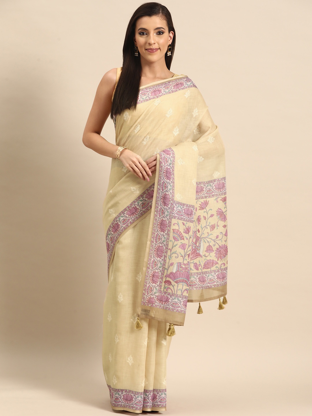 

Simaaya Floral Silk Cotton Saree, Yellow