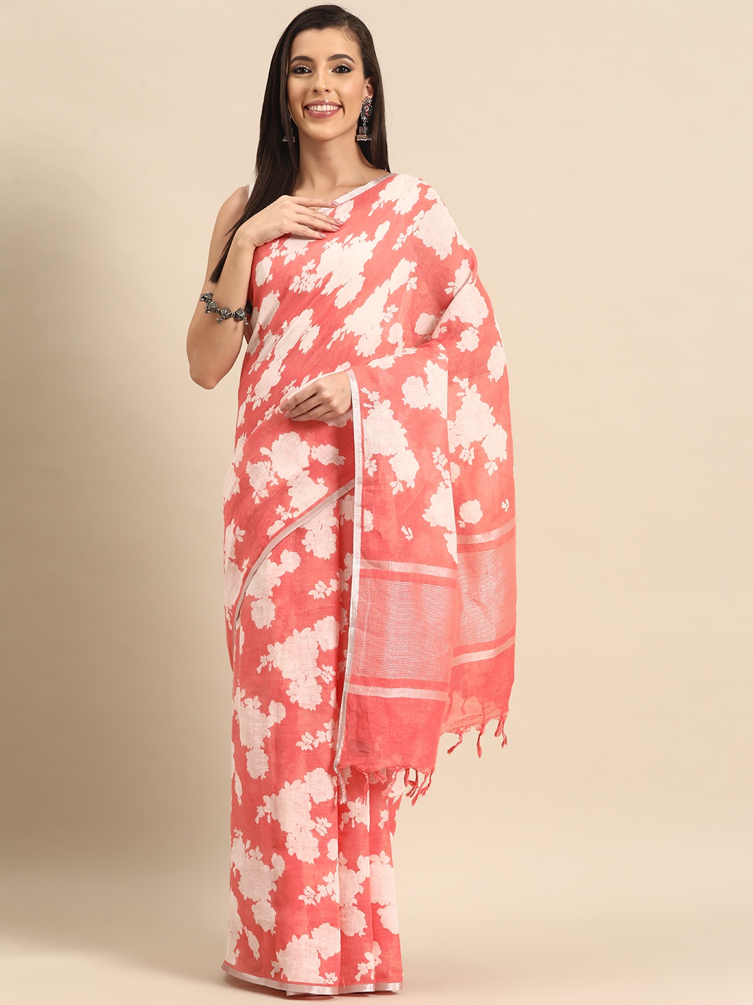 

Simaaya Printed Silk Cotton Saree, Pink