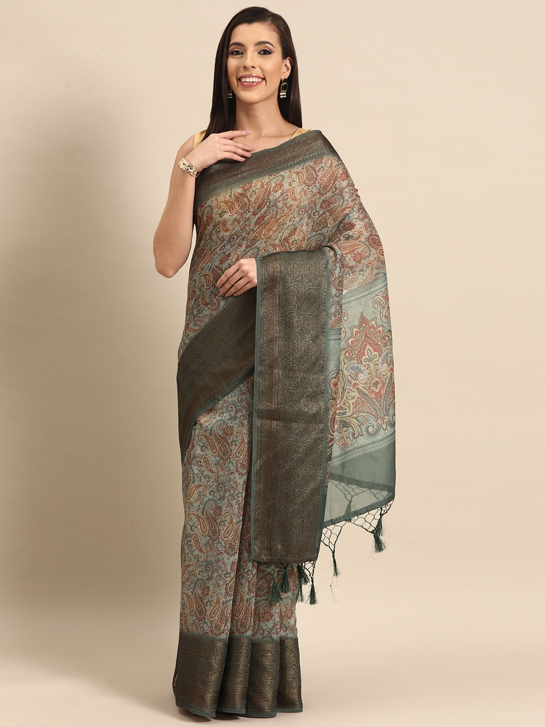 

Simaaya Ethnic Motifs Zari Silk Cotton Saree, Off white