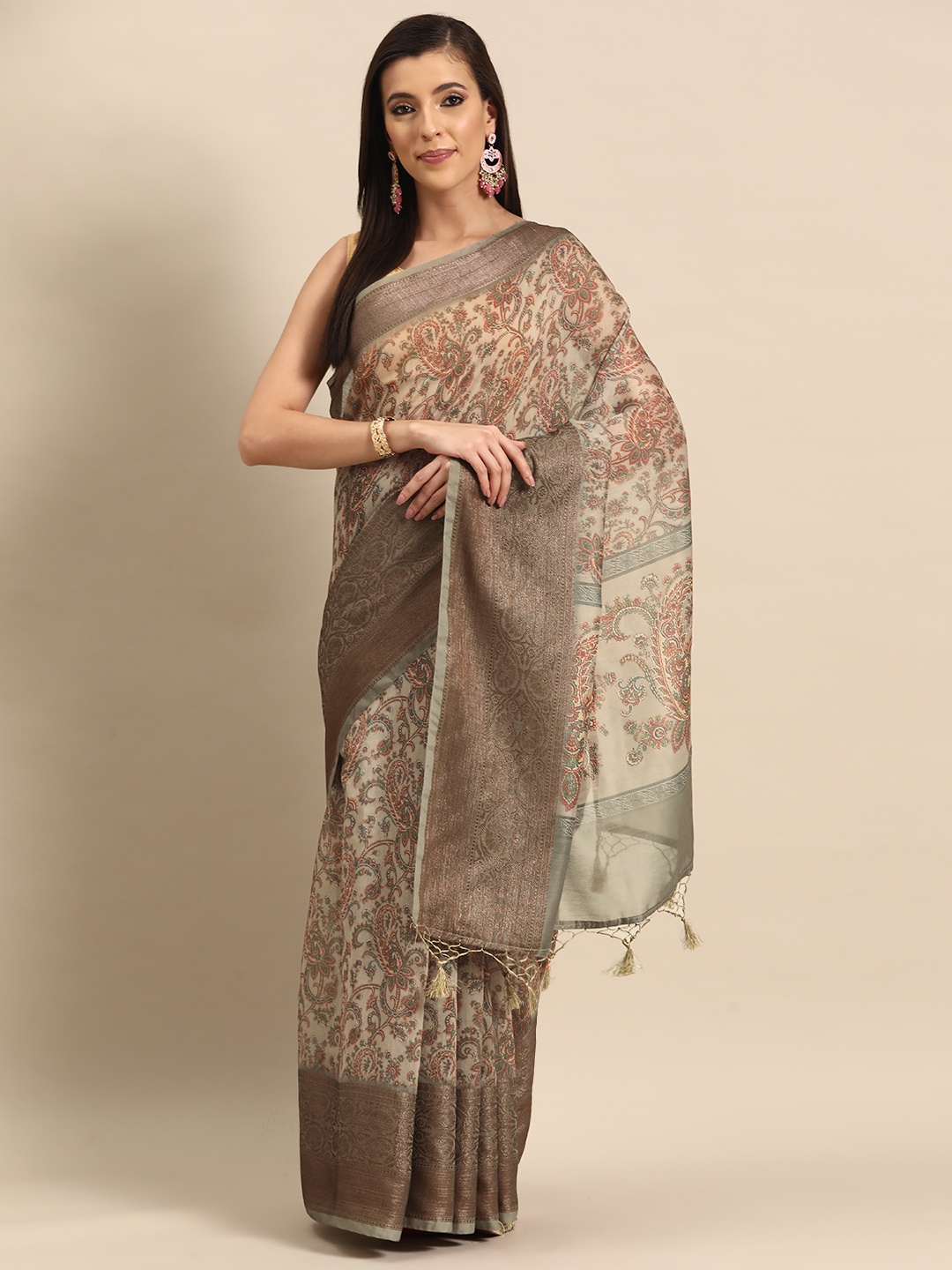 

Simaaya Ethnic Motifs Zari Silk Cotton Saree, Peach