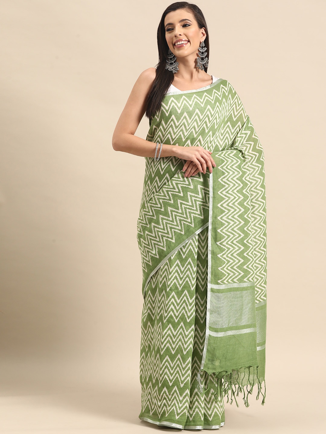 

Simaaya Printed Silk Cotton Saree, Green