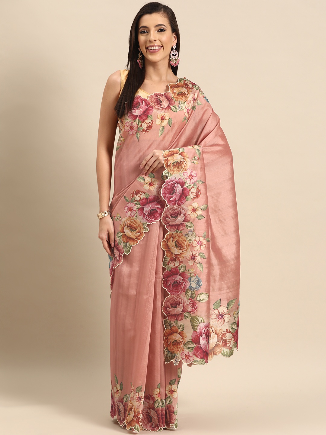 

Simaaya Floral Silk Cotton Saree, Pink