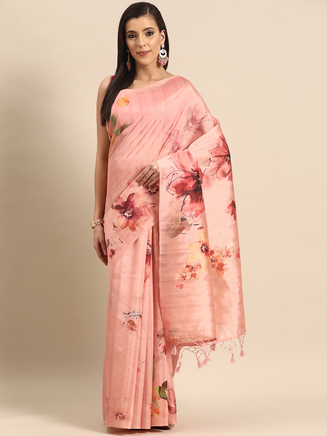 

Simaaya Floral Printed Silk Cotton Saree, Pink