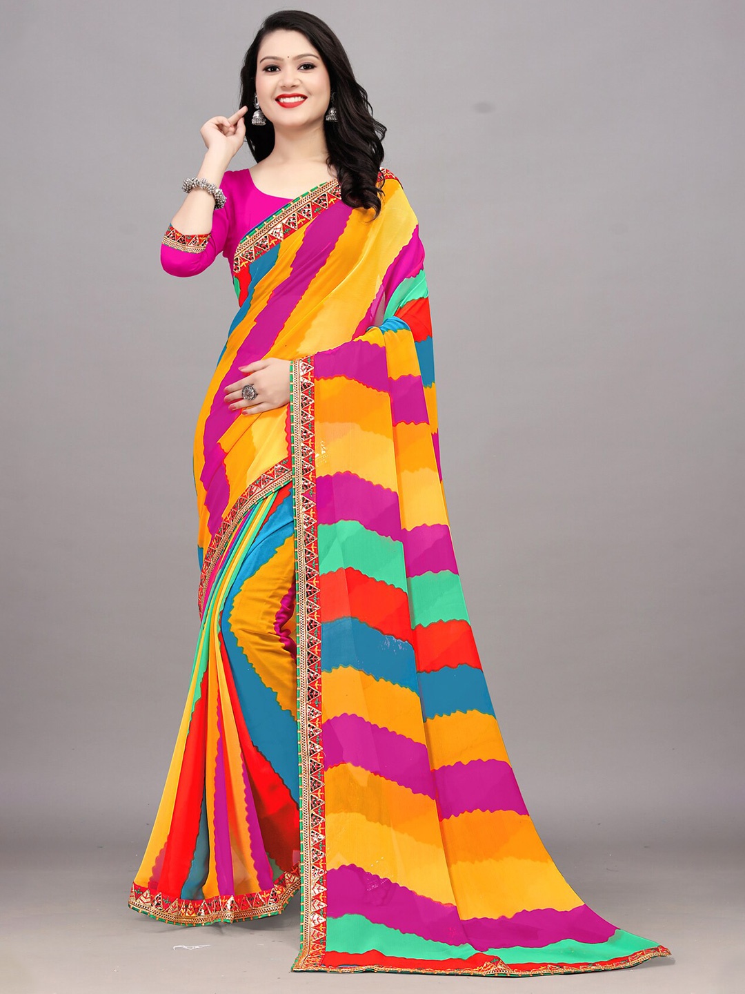 

Ariya Prints Leheriya Printed Pure Georgette Leheriya Saree, Green