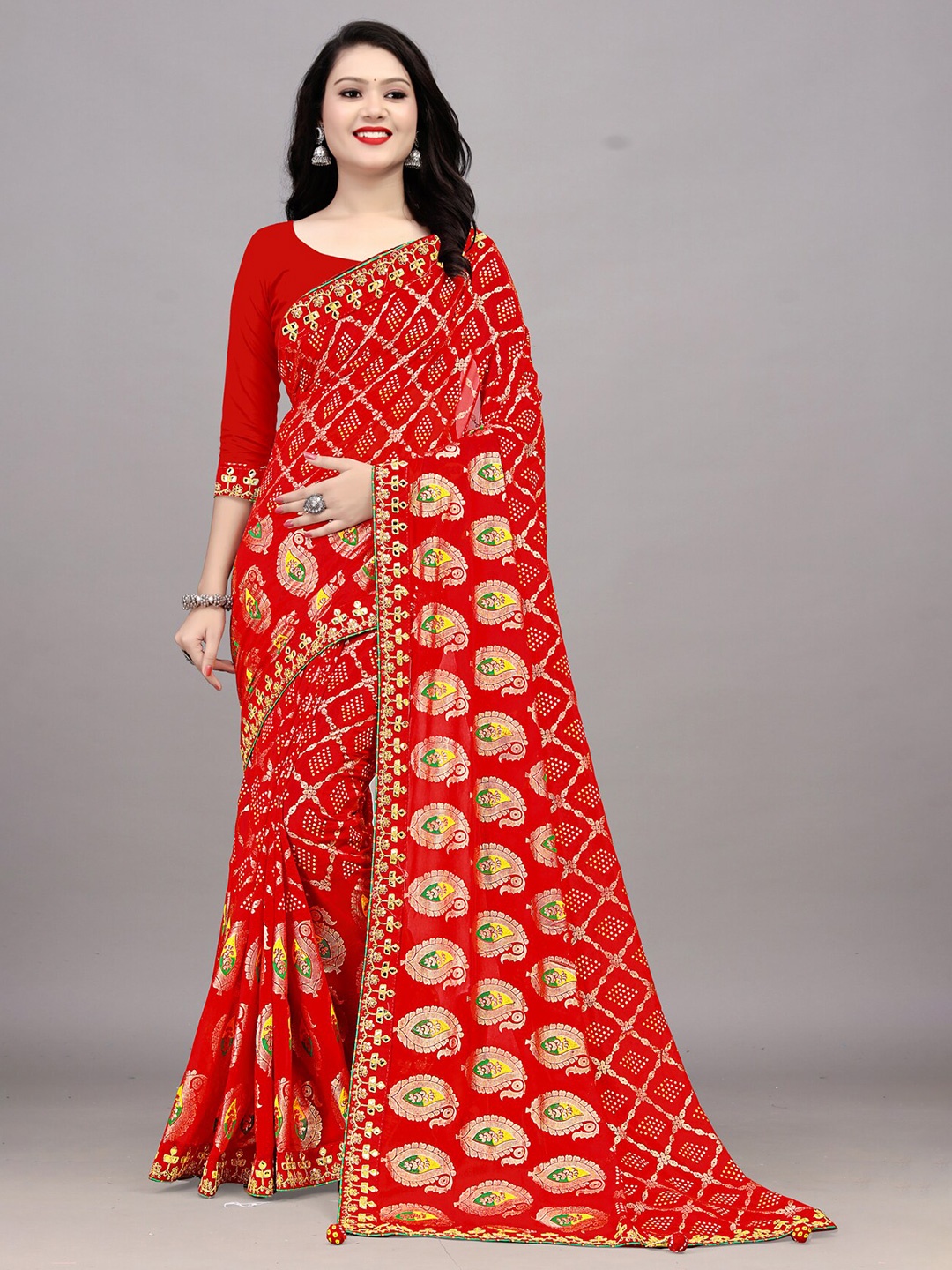 

Ariya Prints Woven Design Heavy Work Pure Georgette Saree, Blue