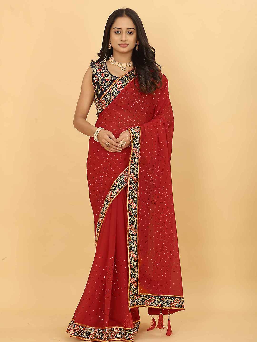 

Ariya Prints Embroidered Pure Georgette Saree, Red