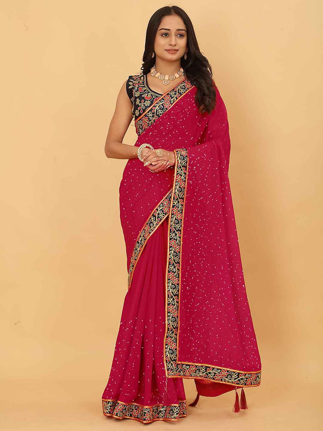 

Ariya Prints Embroidered Pure Georgette Saree, Pink