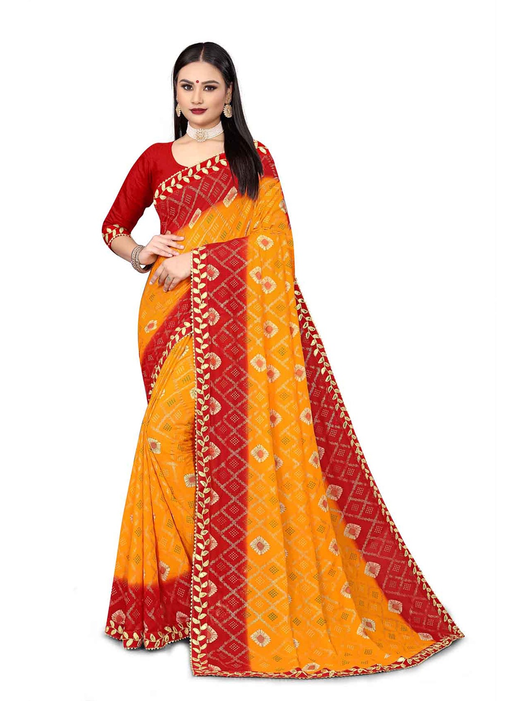 

Ariya Prints Bandhani Embroidered Pure Georgette Saree, Yellow