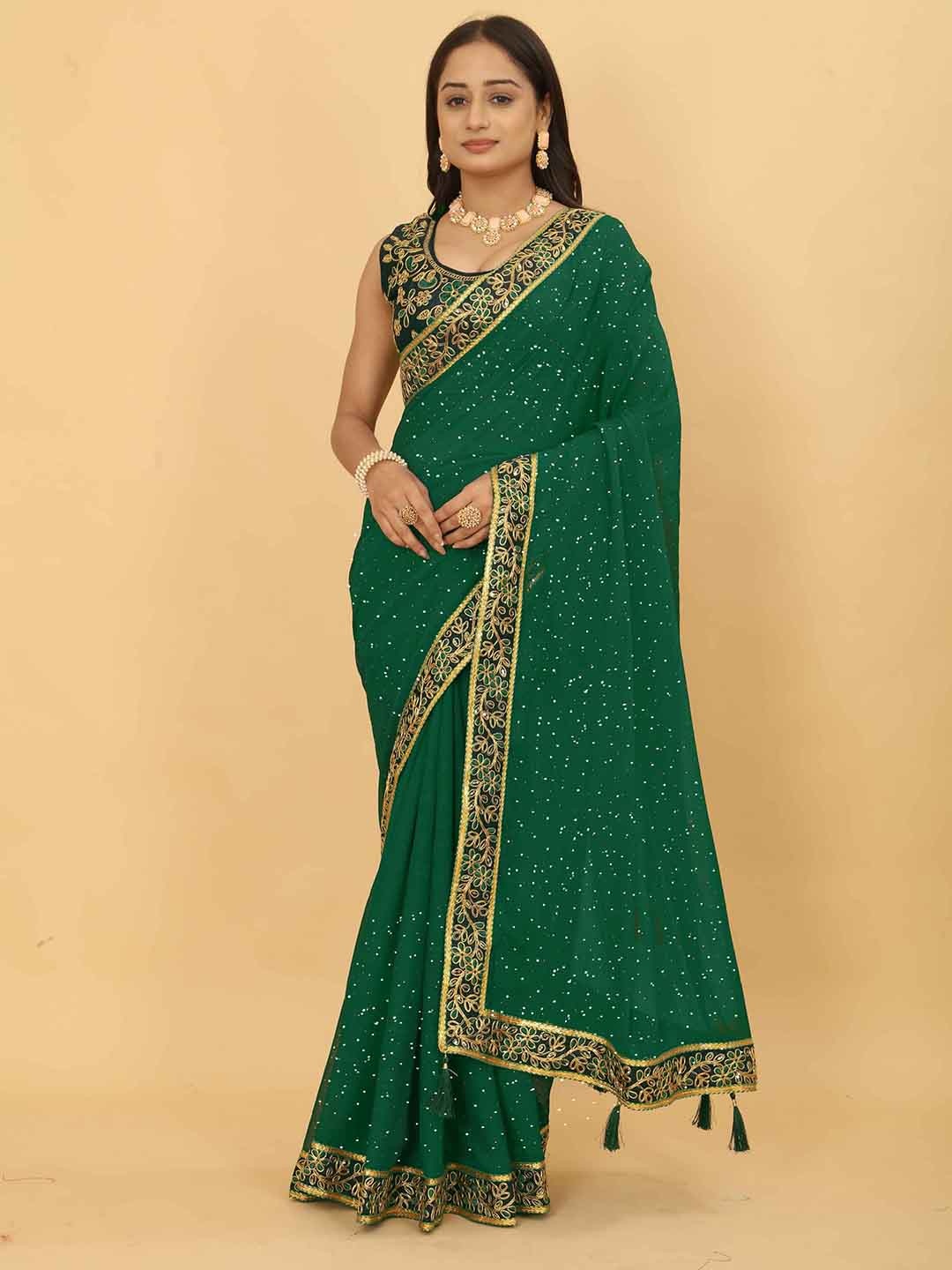 

Ariya Prints Embellished Embroidered Pure Georgette Venkatgiri Saree, Green