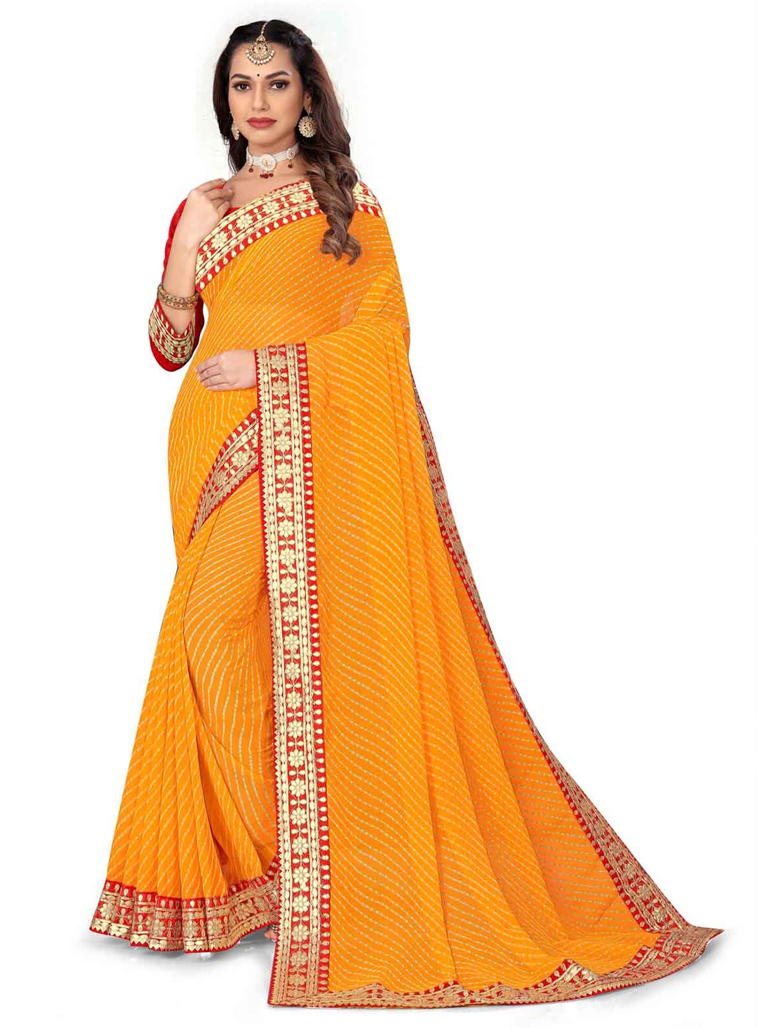 

Ariya Prints Leheriya Embroidered Pure Georgette Saree, Yellow