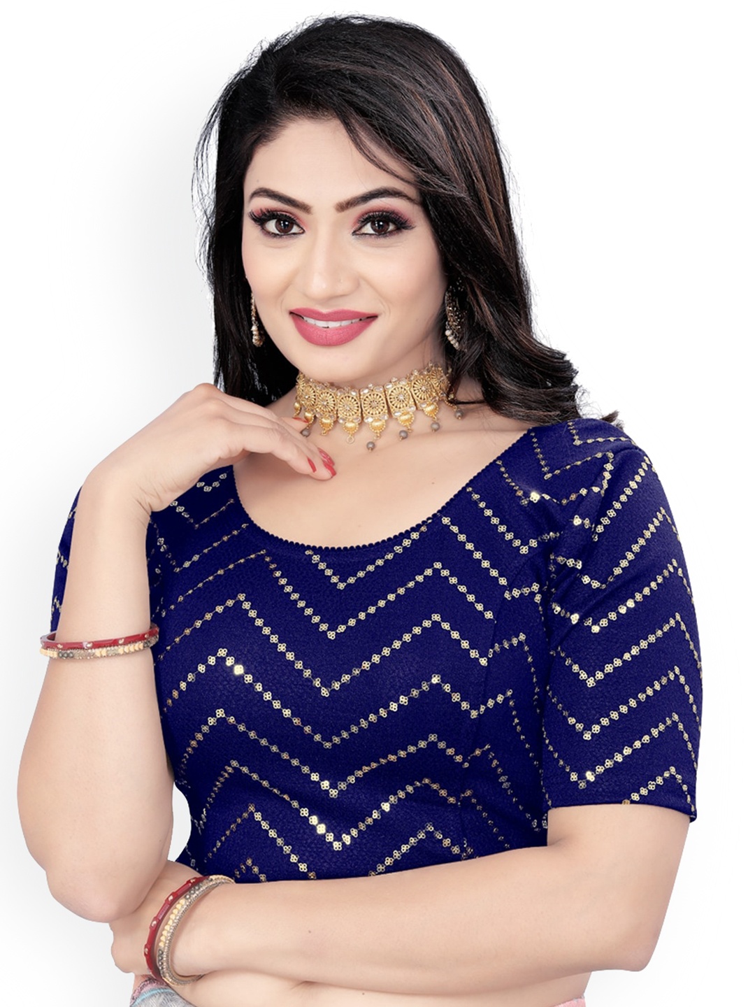 

HIMRISE Embellished Saree Blouse, Navy blue