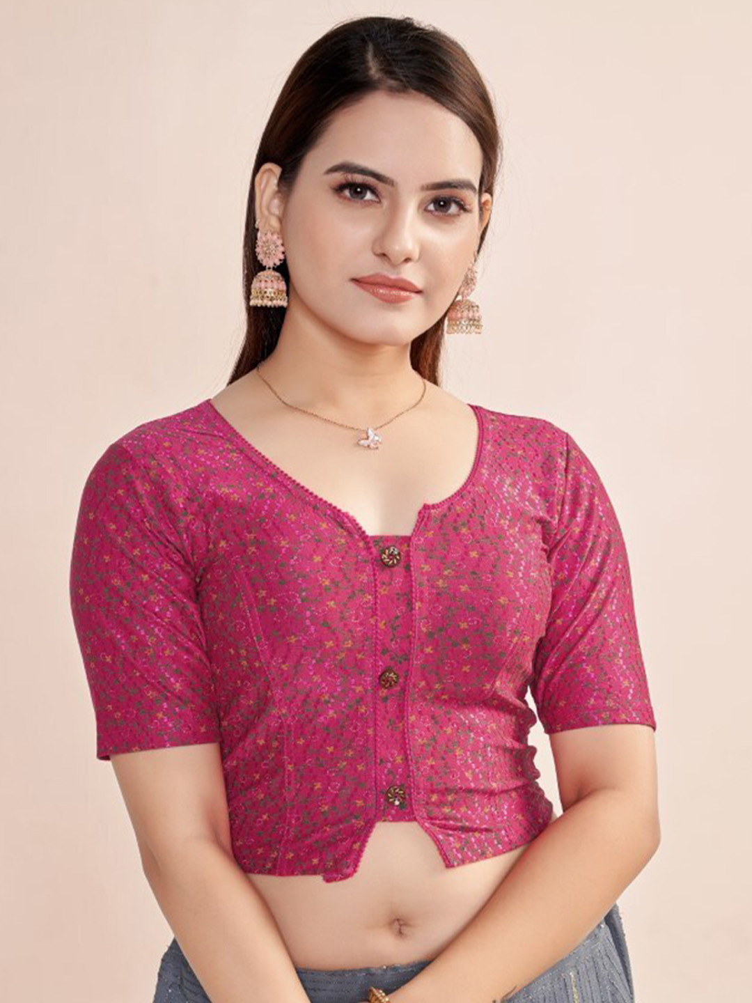 

HIMRISE Floral Printed Saree Blouse, Pink