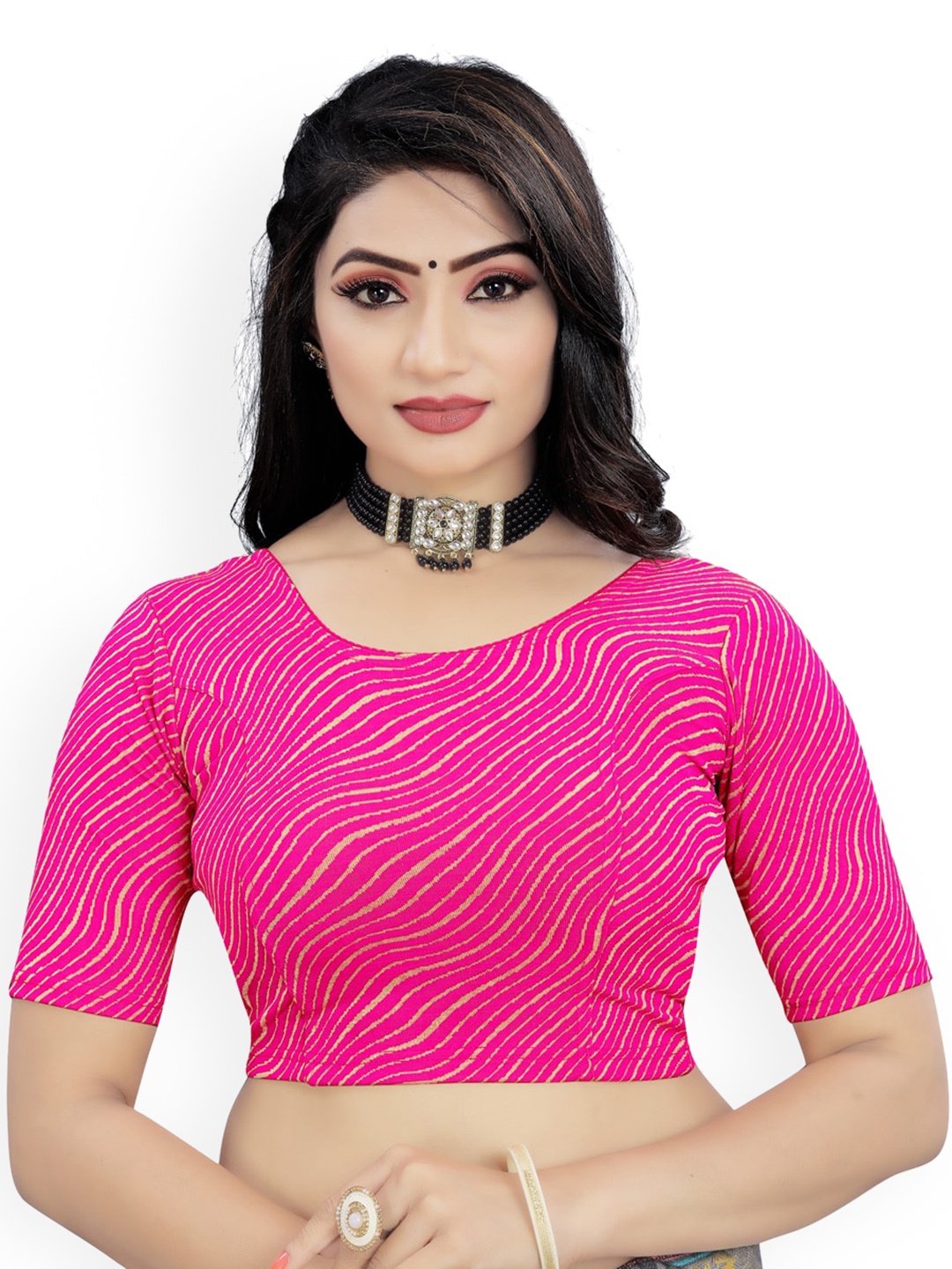 

HIMRISE Abstract Printed Sequinned Saree Blouse, Pink