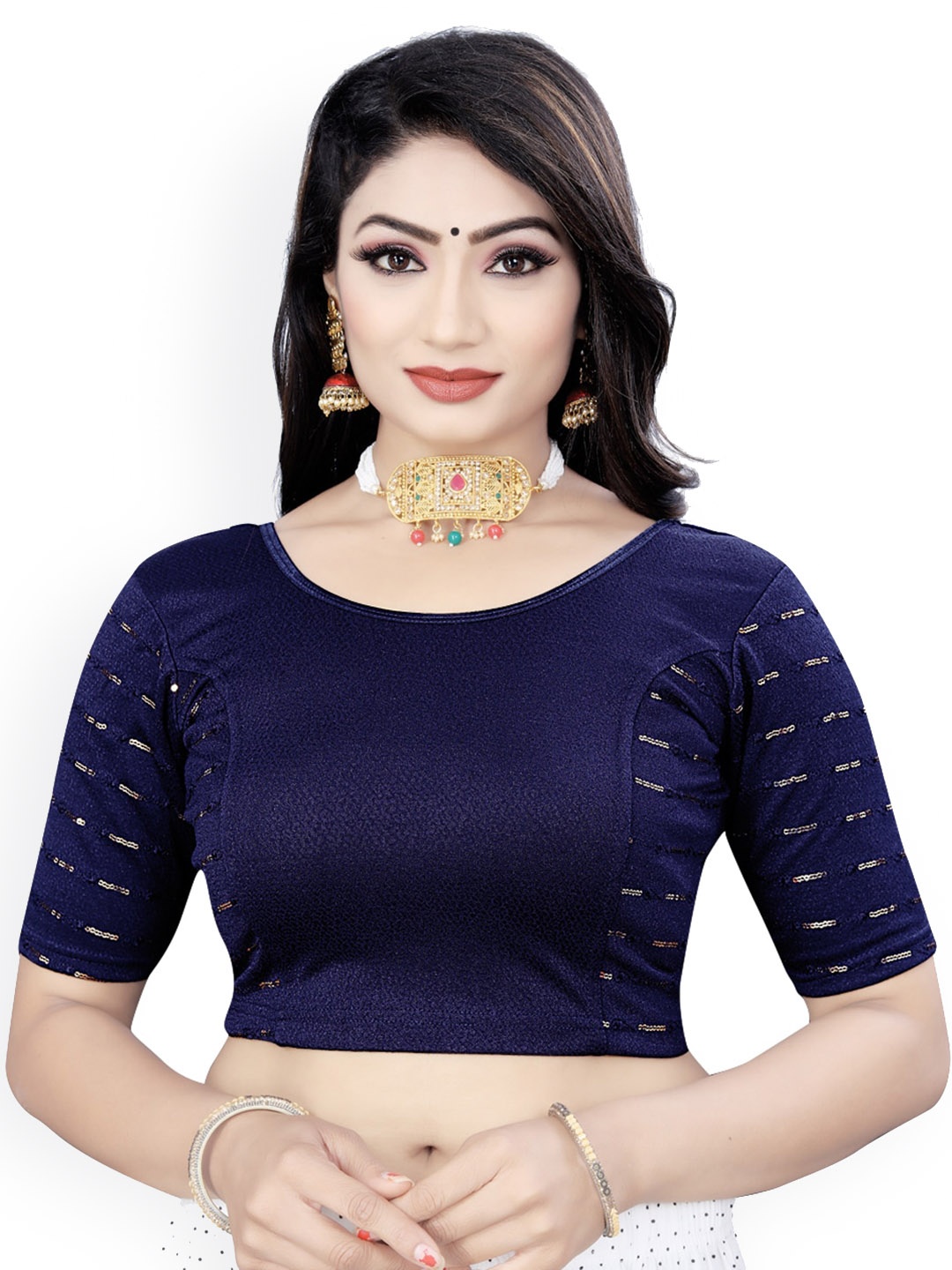 

HIMRISE Embellished Sequinned Saree Blouse, Navy blue