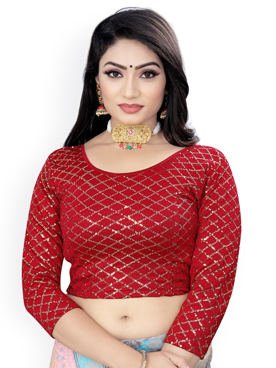 

HIMRISE Embroidered Sequinned Saree Blouse, Maroon