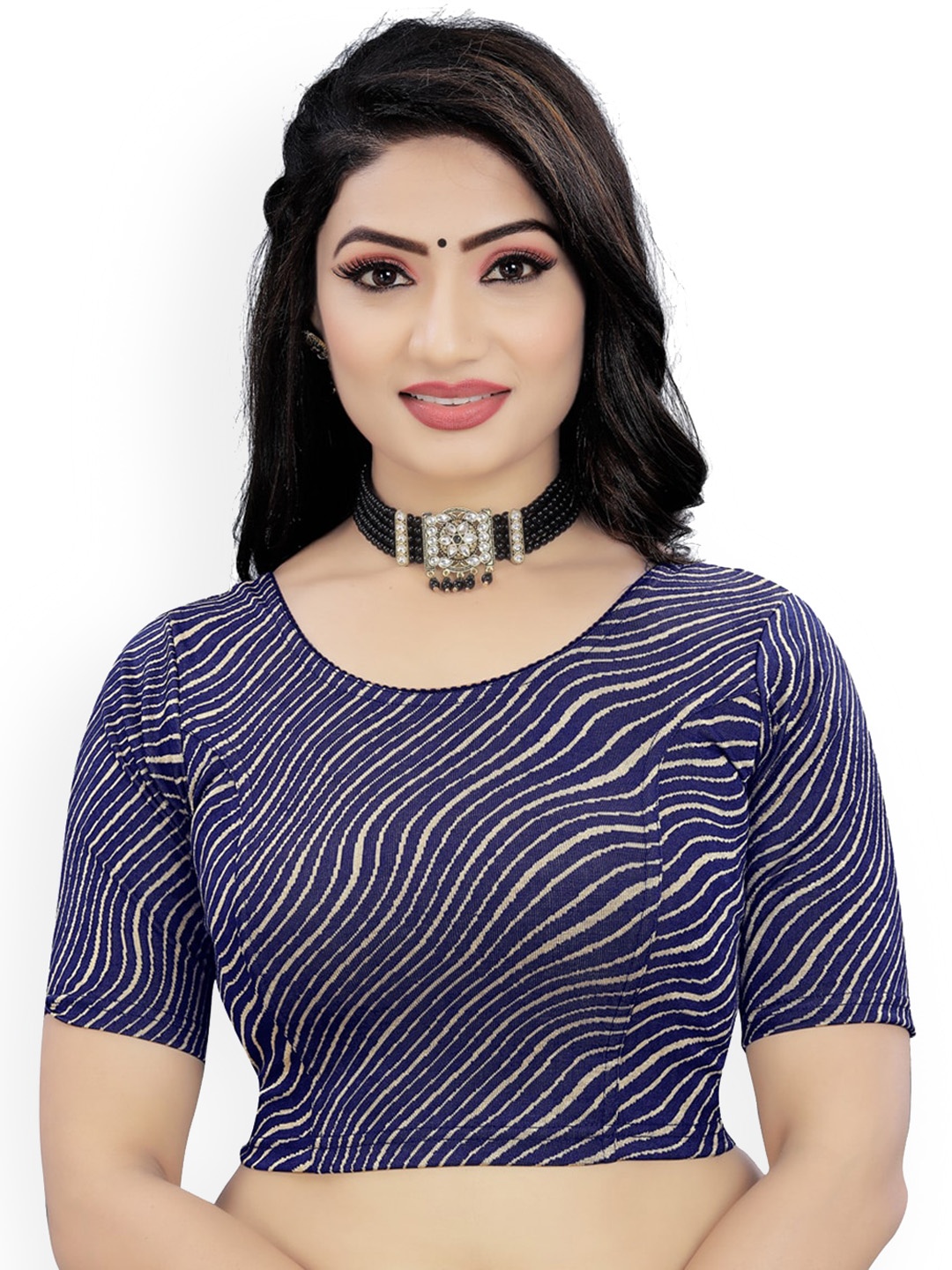 

HIMRISE Abstract Printed Saree Blouse, Blue