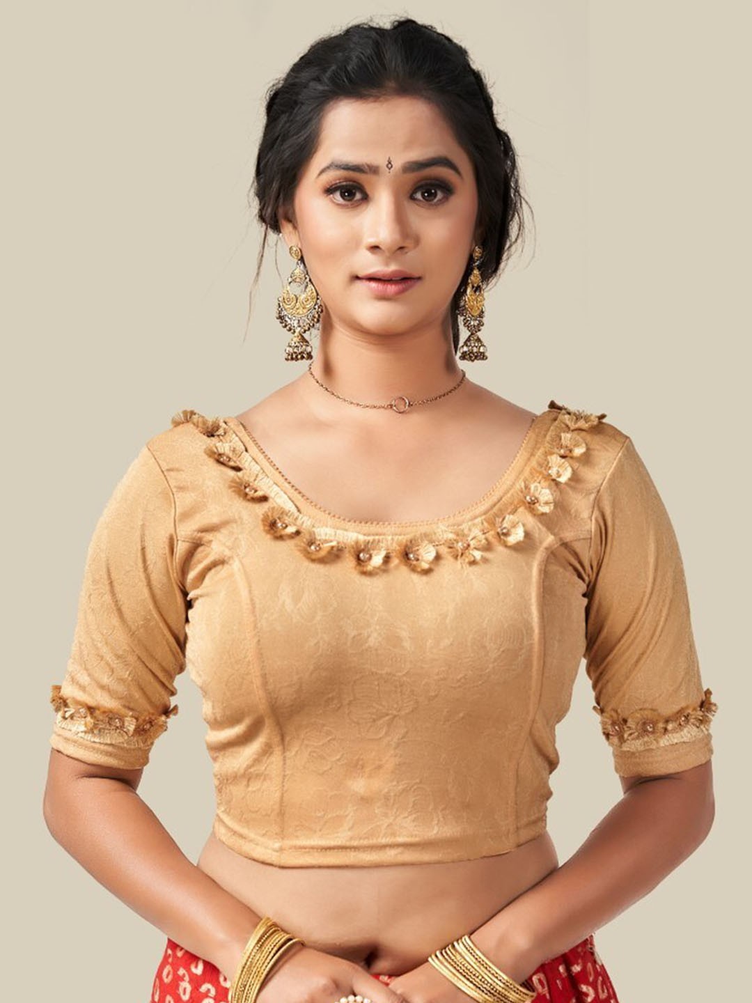 

HIMRISE Embellished Saree Blouse, Gold