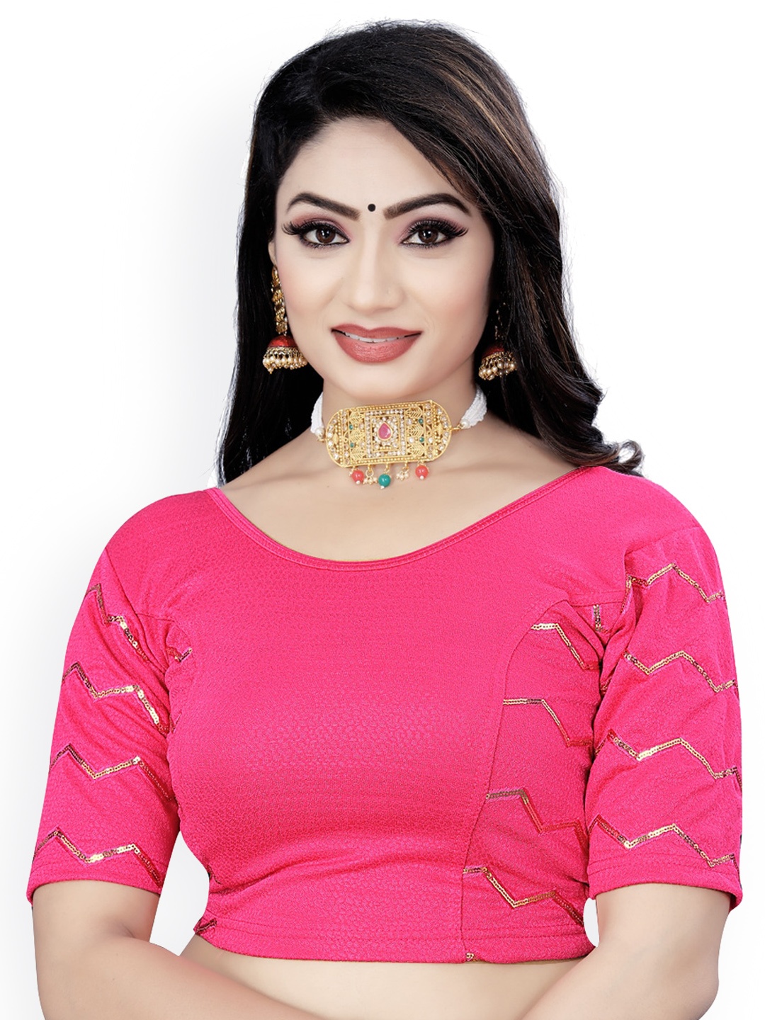 

HIMRISE Embroidered Sequinned Saree Blouse, Pink