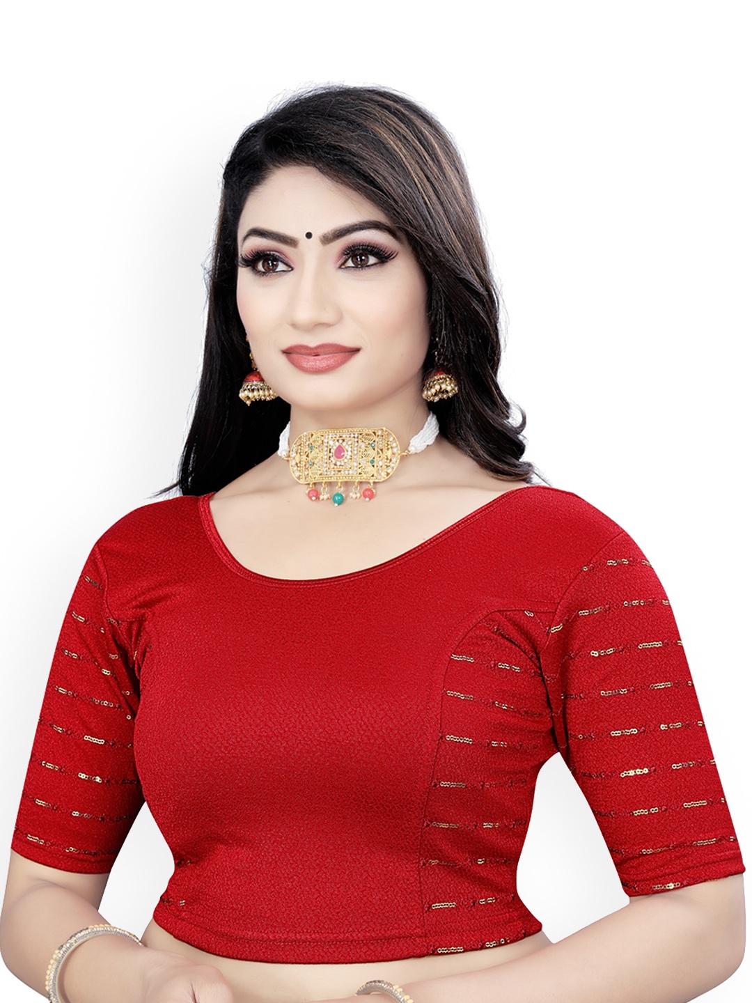 

HIMRISE Embellished Sequinned Ready To Wear Saree Blouse, Maroon