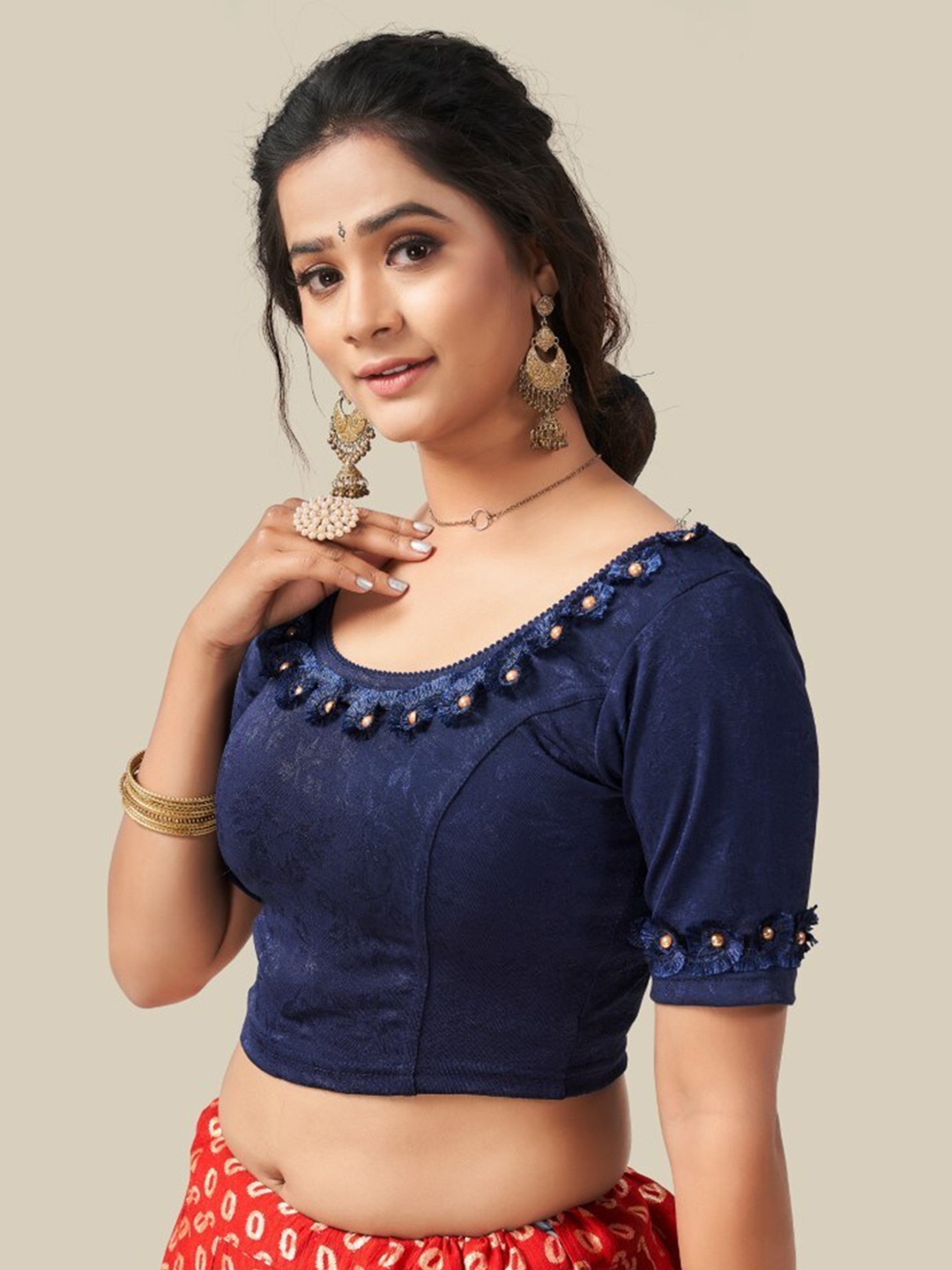 

HIMRISE Embellished Bead Work Saree Blouse, Navy blue