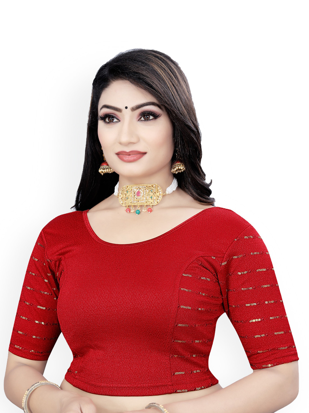 

HIMRISE Embellished Sequinned Saree Blouse, Maroon