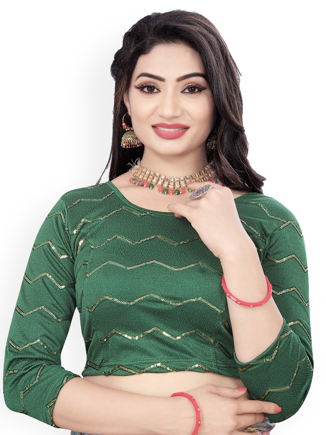 

HIMRISE Embellished Sequinned Detail Saree Blouse, Green