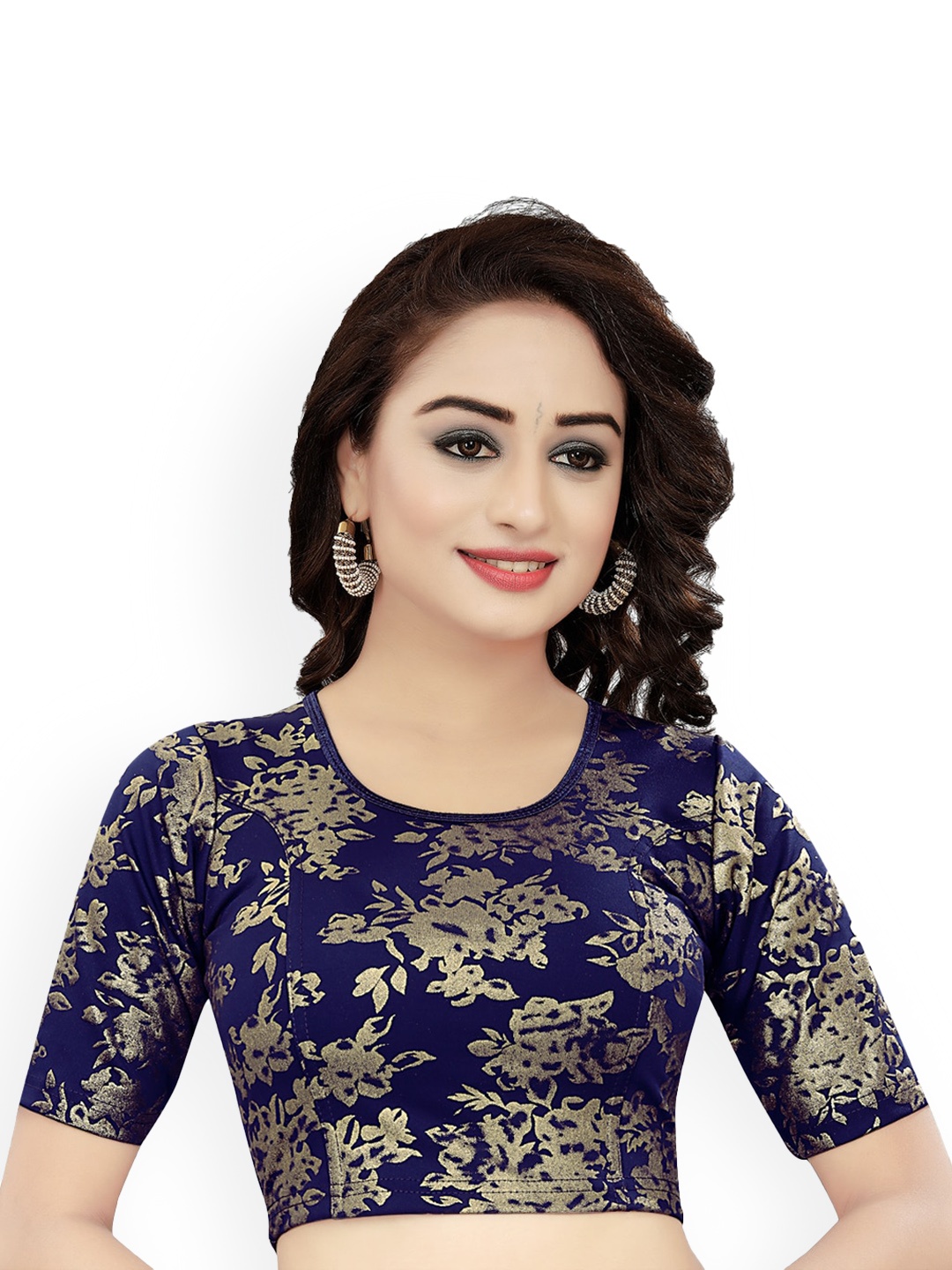 

HIMRISE Foil Printed & Sequinned Saree Blouse, Blue