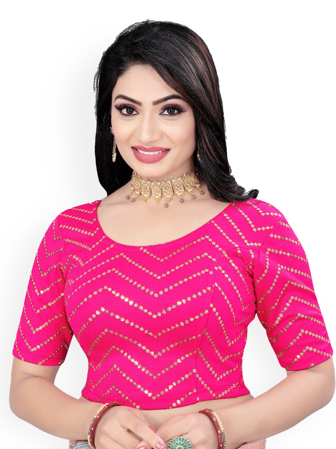 

HIMRISE Embroidered Sequinned Raw Silk Saree Blouse, Pink