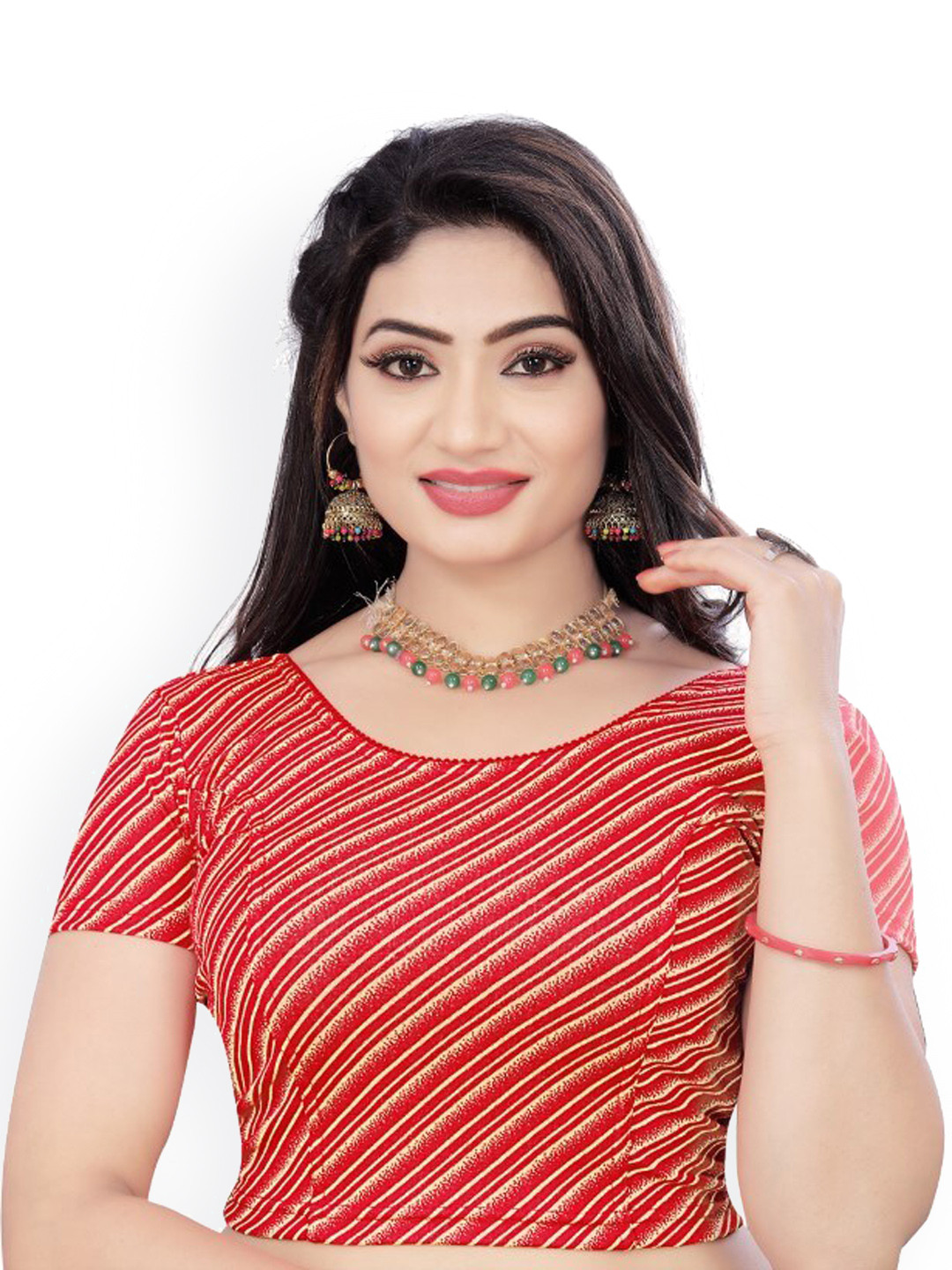 

HIMRISE Abstract Printed Saree Blouse, Red