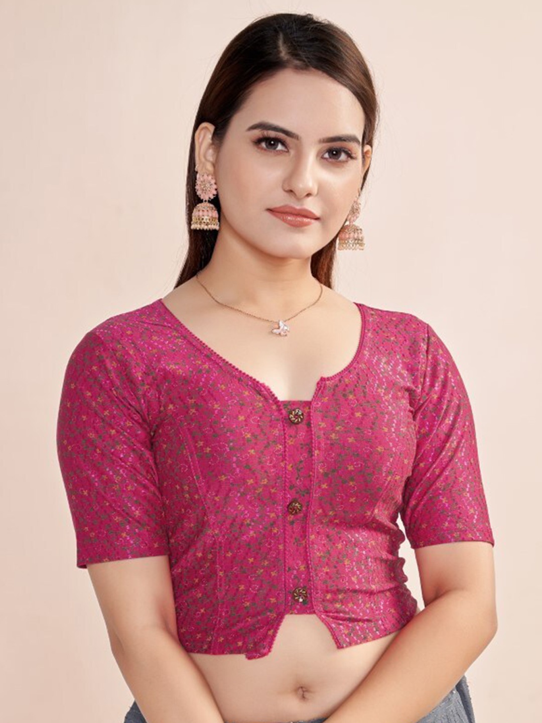 

HIMRISE Floral Printed Saree Blouse, Pink