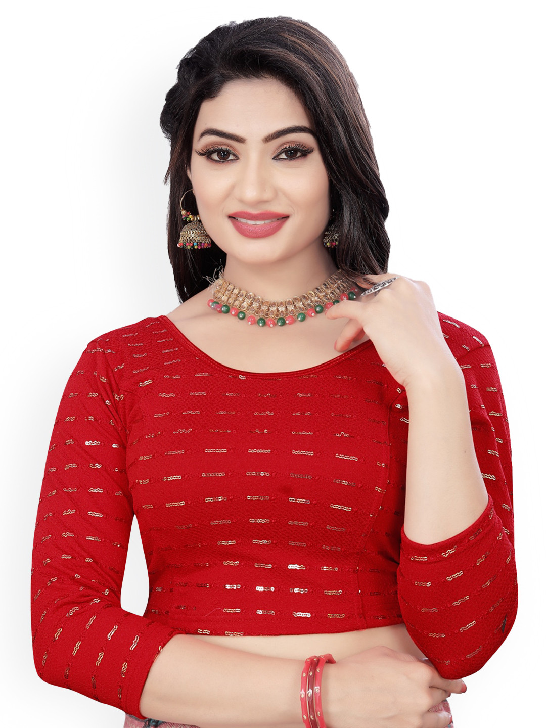 

HIMRISE Embellished Sequinned Saree Blouse, Red