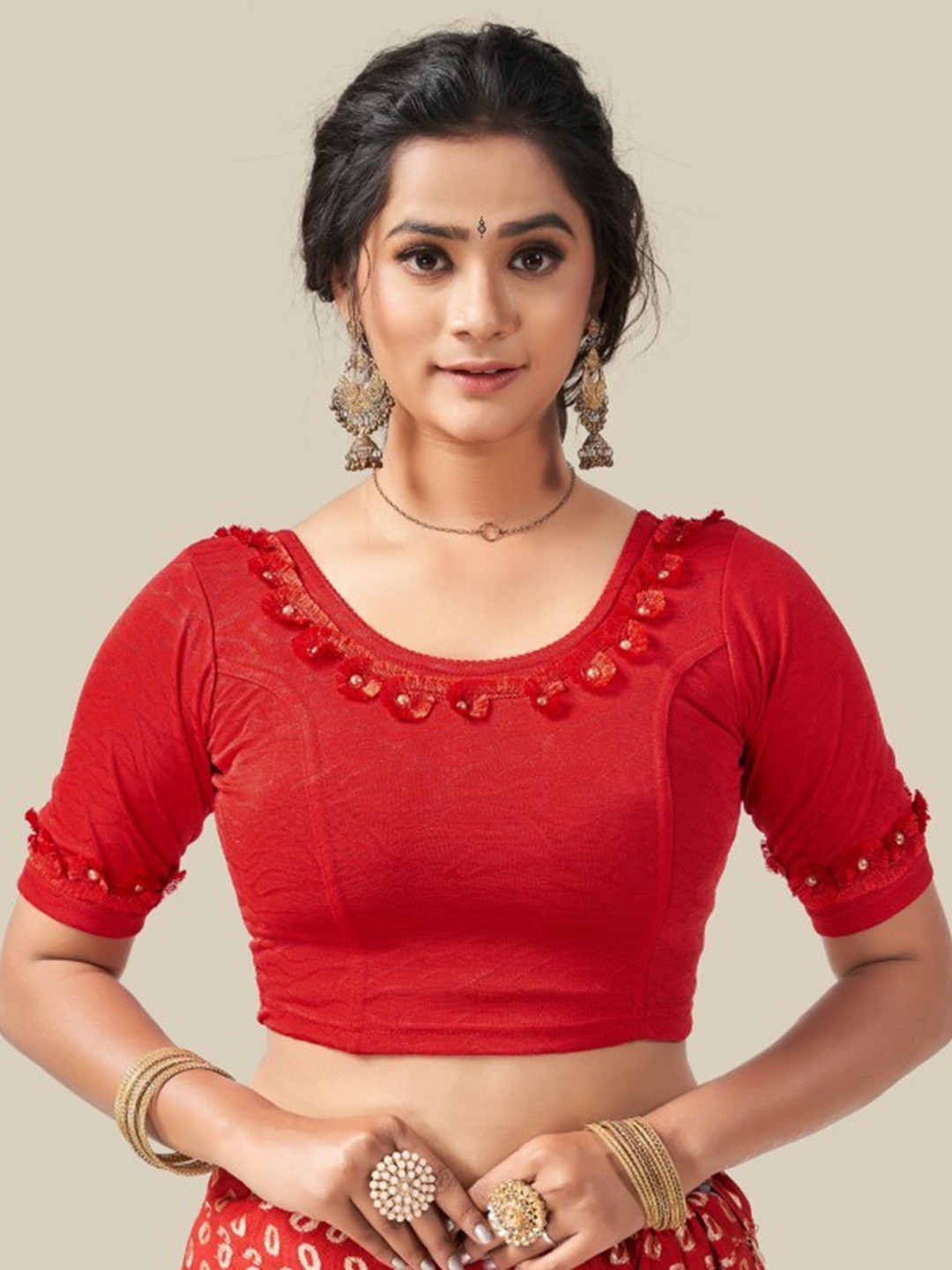 

HIMRISE Embellished Thread Worked Ready To Wear Saree Blouse, Red