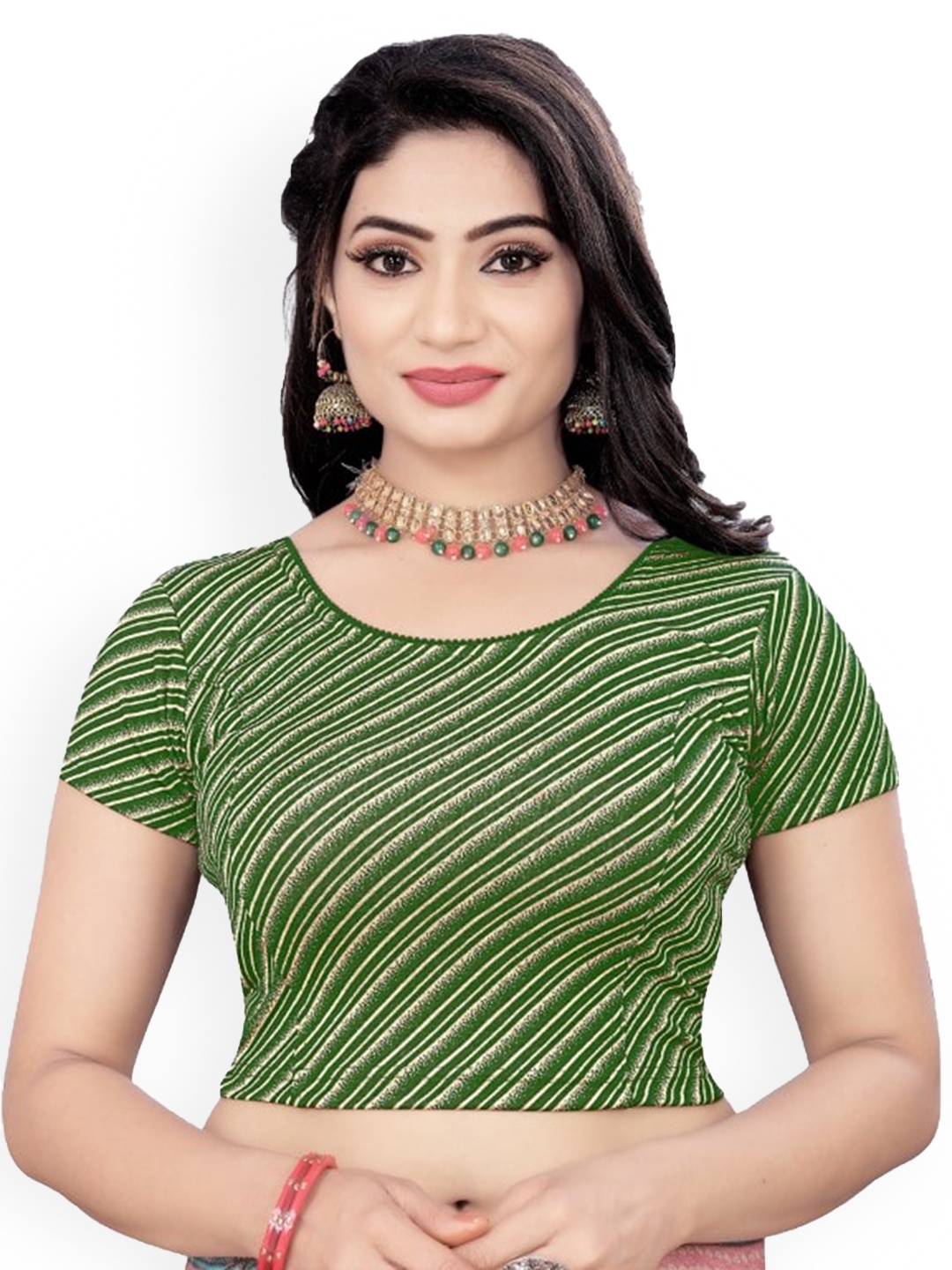 

HIMRISE Striped Saree Blouse, Green