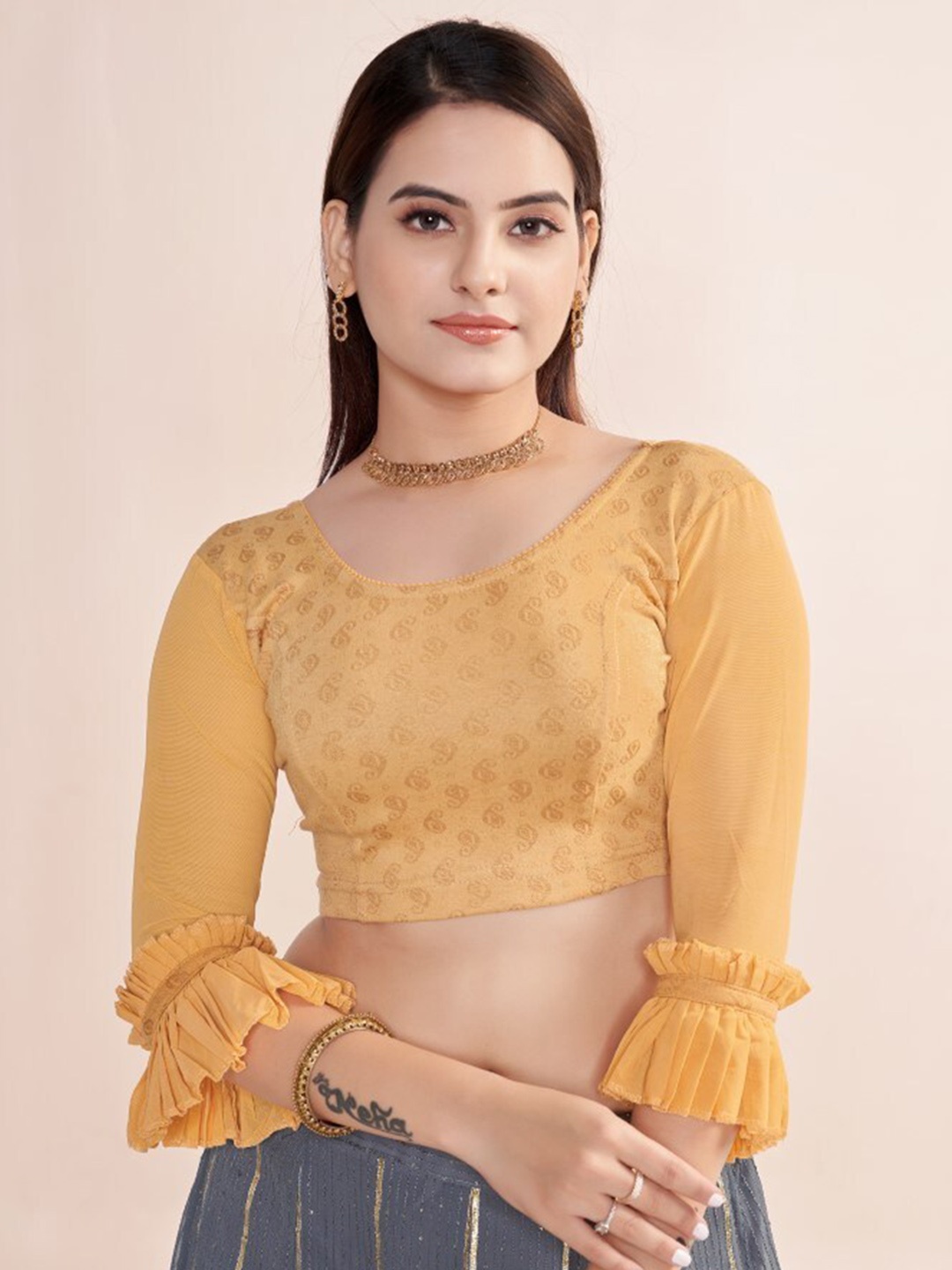

HIMRISE Woven Design Saree Blouse, Beige