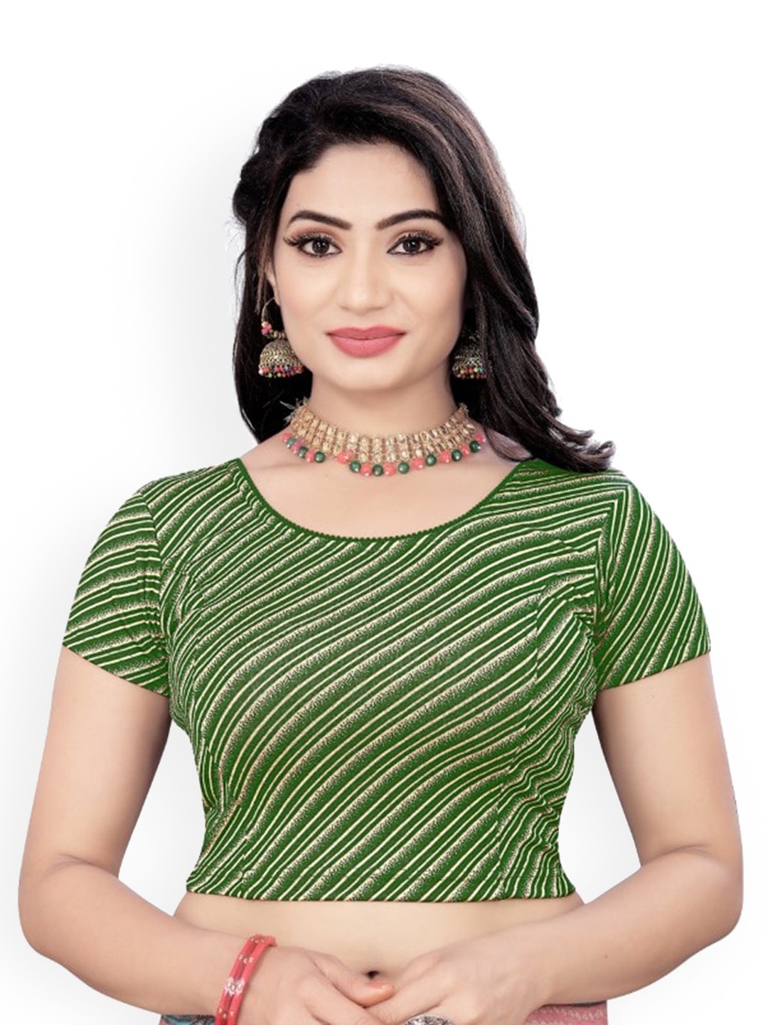

HIMRISE Striped Saree Blouse, Green