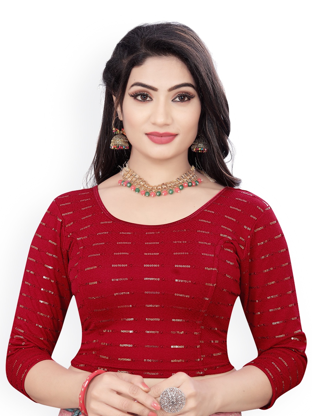 

HIMRISE Embellished Sequinned Saree Blouse, Maroon