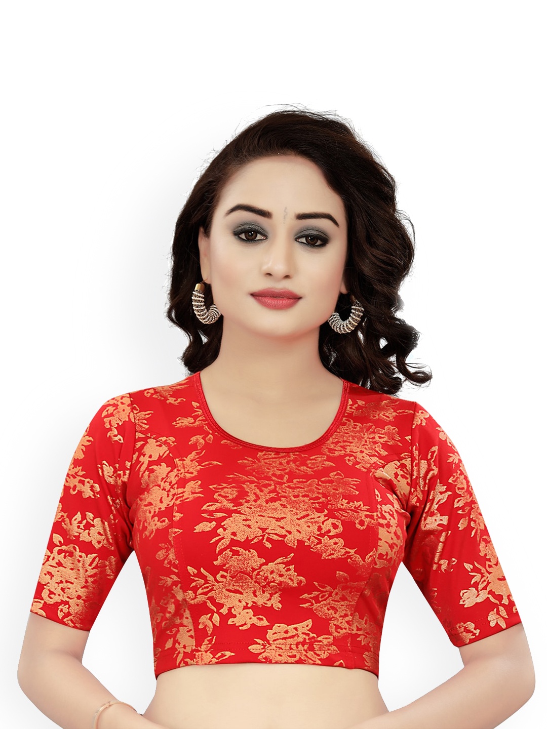 

HIMRISE Printed Stretchable Ready To Wear Saree Blouse, Red