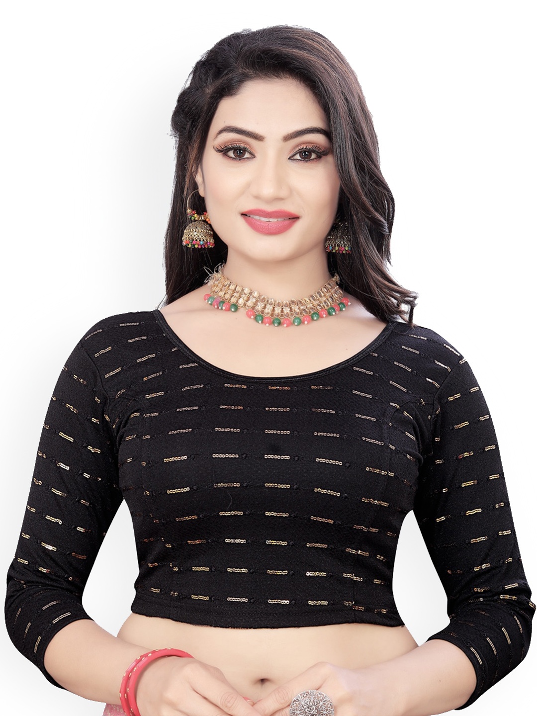 

HIMRISE Embroidered Sequinned Saree Blouse, Black