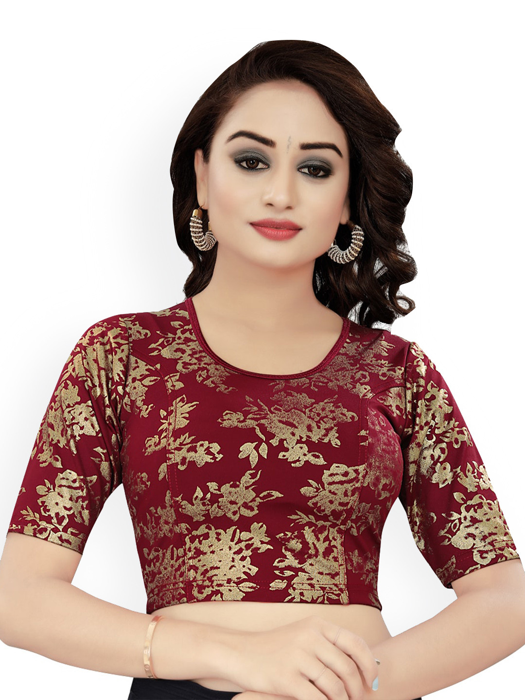 

HIMRISE Floral Printed Saree Blouse, Maroon