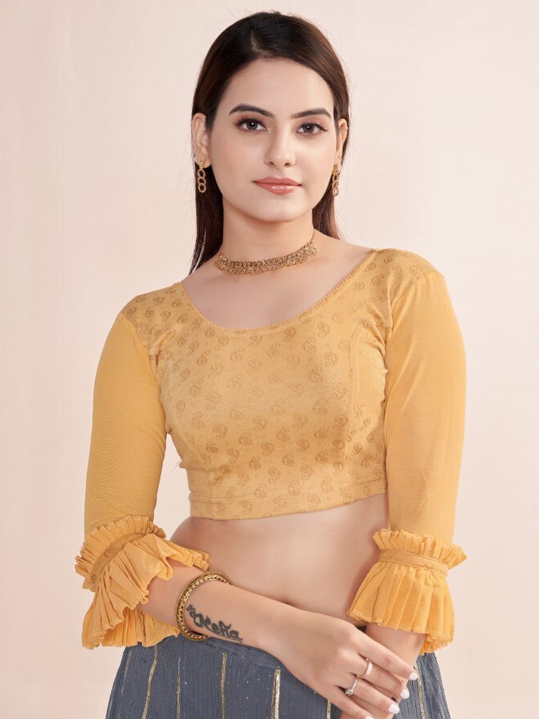 

HIMRISE Woven Design Saree Blouse, Gold