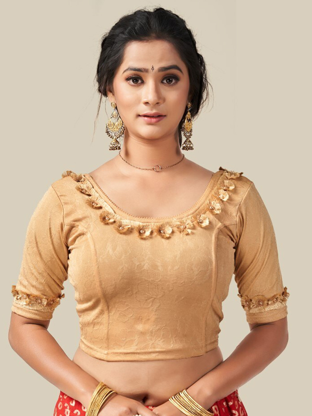 

HIMRISE Embroidered Thread Worked Raw Silk Saree Blouse, Gold