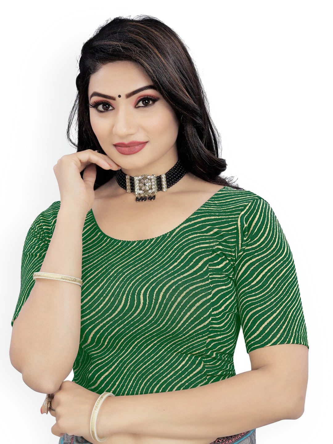 

HIMRISE Striped Saree Blouse, Green