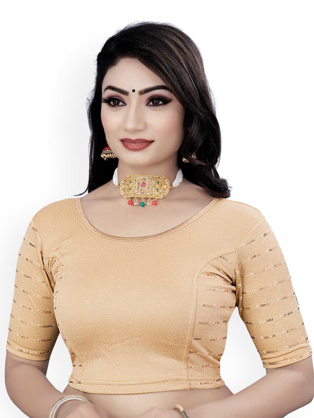 

HIMRISE Sequinned Embellished Saree Blouse, Beige