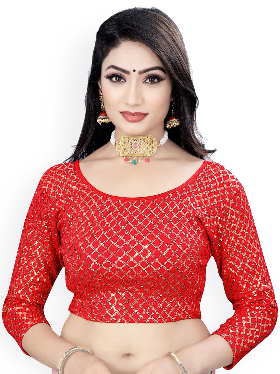 

HIMRISE Embellished Sequinned Ready To Wear Saree Blouse, Red
