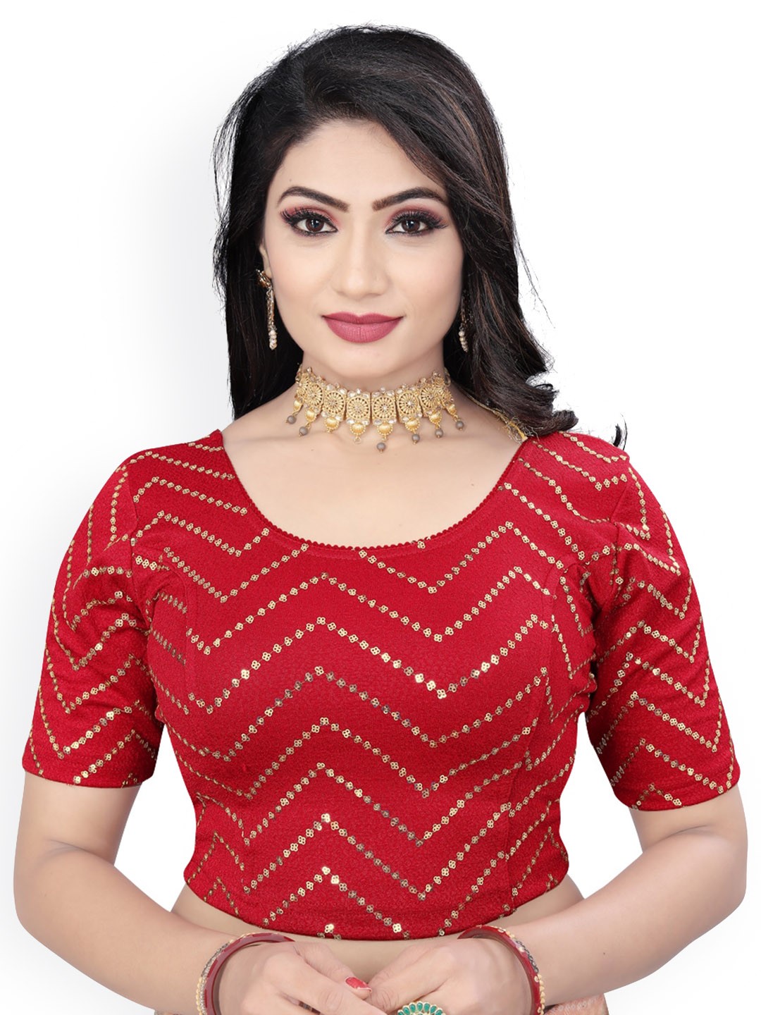 

HIMRISE Embroidered Sequinned Saree Blouse, Red